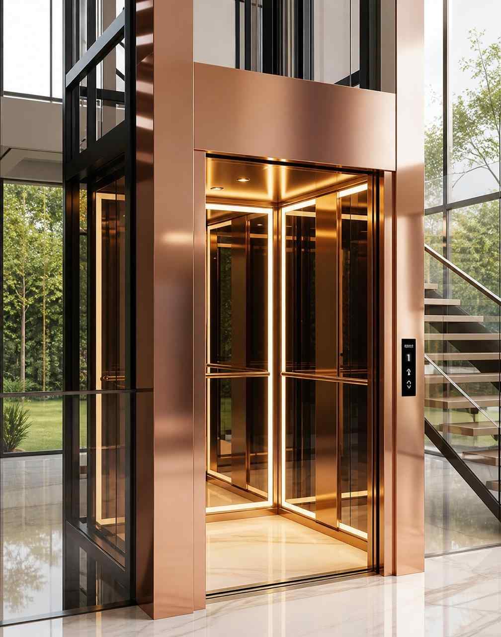 ESA luxury copper-finish home elevator