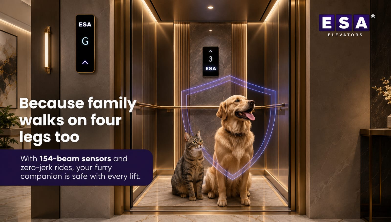 ESA cabin with pets — protected by 154-beam infrared sensors